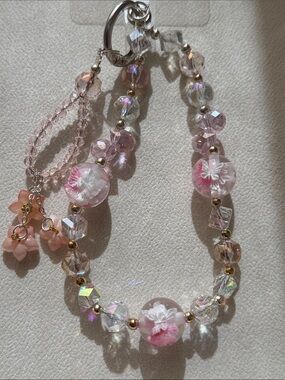 Pink Floral Beaded Purse Charm with Butterflies